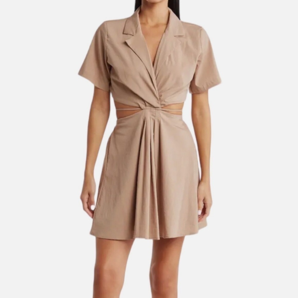 En Saison Beverly Mini Shirt Dress in Khaki Medium NWT Troop Beverly Hil…​​​